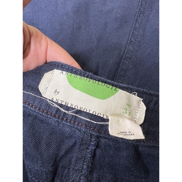 Anthropologie Trouser Pants Womens 31x32 Navy Blue Linen High Waist Wide Leg - Picture 2 of 10